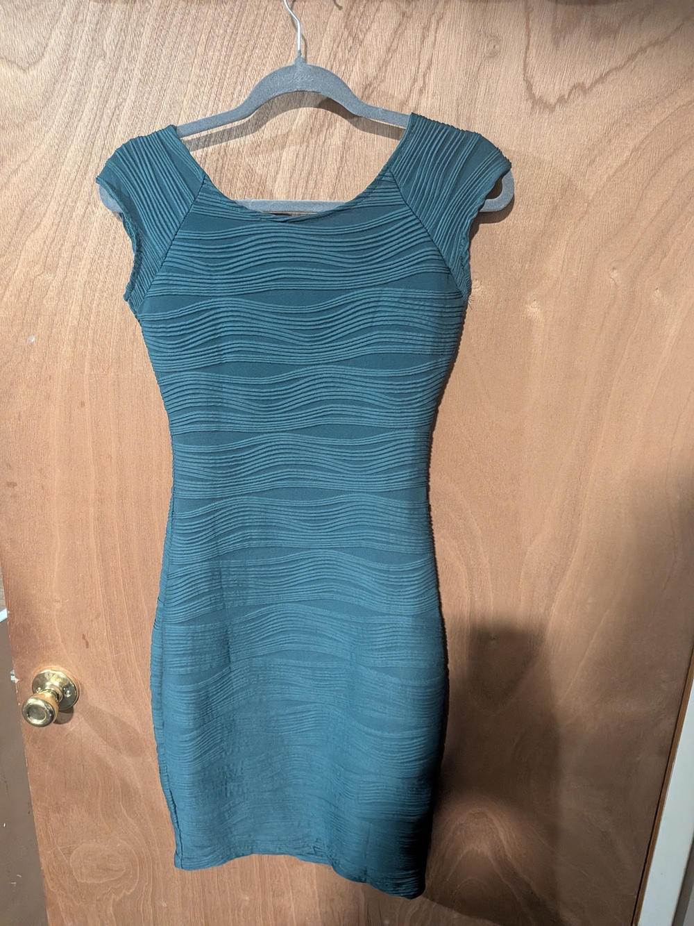 Cap-Sleeve Teal Textured Midi Dress - Women